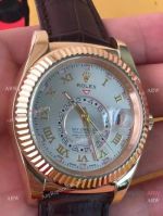 Replica Rolex Sky-Dweller Rose Gold Brown Leather Time Zone Watch_th.jpg